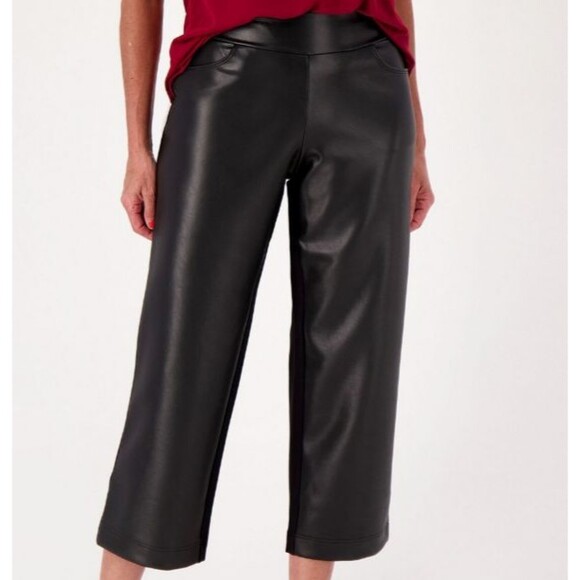 Belle by Kim Gravel Pants - Belle Kim Gravel Black Faux Leather Pull On Cropped Pants Plus 26W Petite